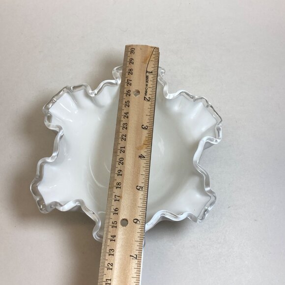Fenton Silver Crest Milk Glass Bowl Clear Edging Scalloped White Candy Dish - Picture 9 of 10